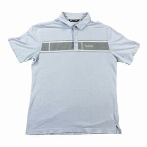 TravisMathew Polo Shirt Light Blue W/ Gray Striped Performance Golf Mens Medium